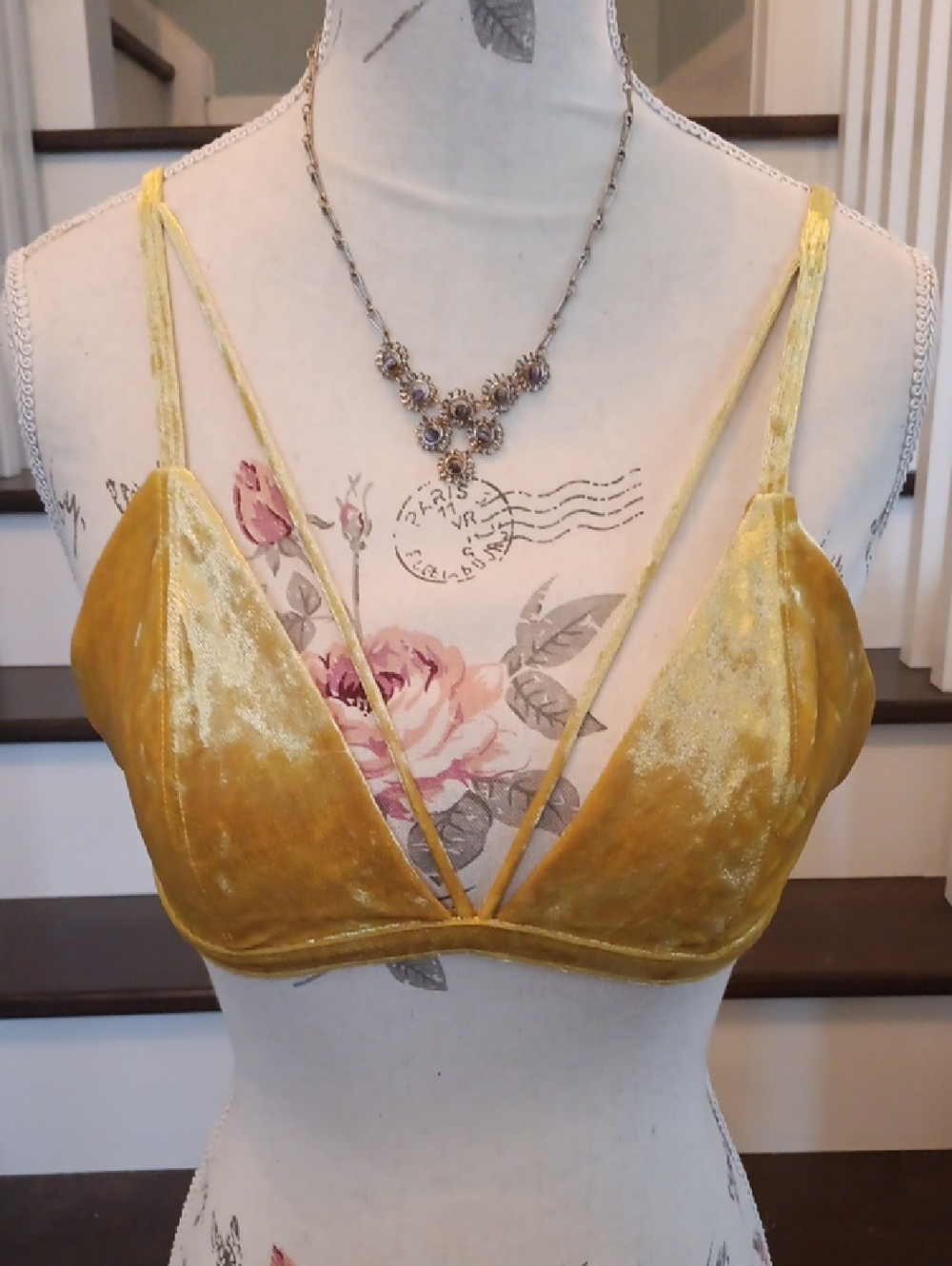 & Urban Outfitters Yellow Gold Velvet Bralette Top
